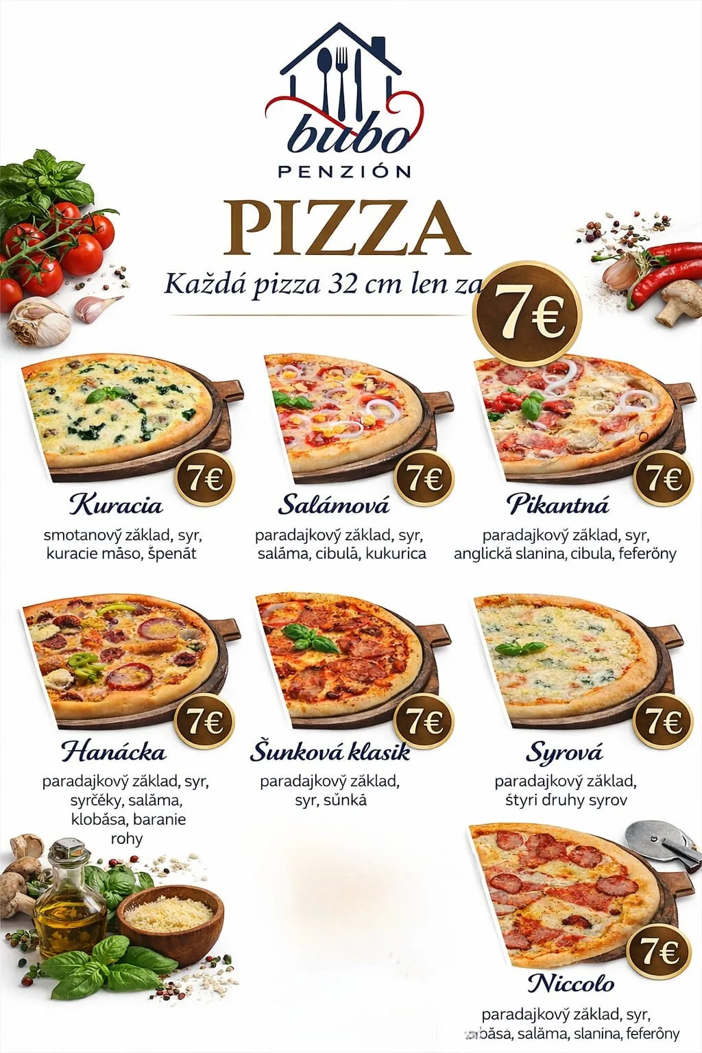 Pizza leták – 7 druhov pizze s priemerom 32 cm